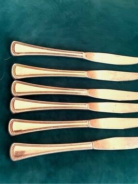 Set of 6 Oneida Stainless Needlepoint Dinner Knives